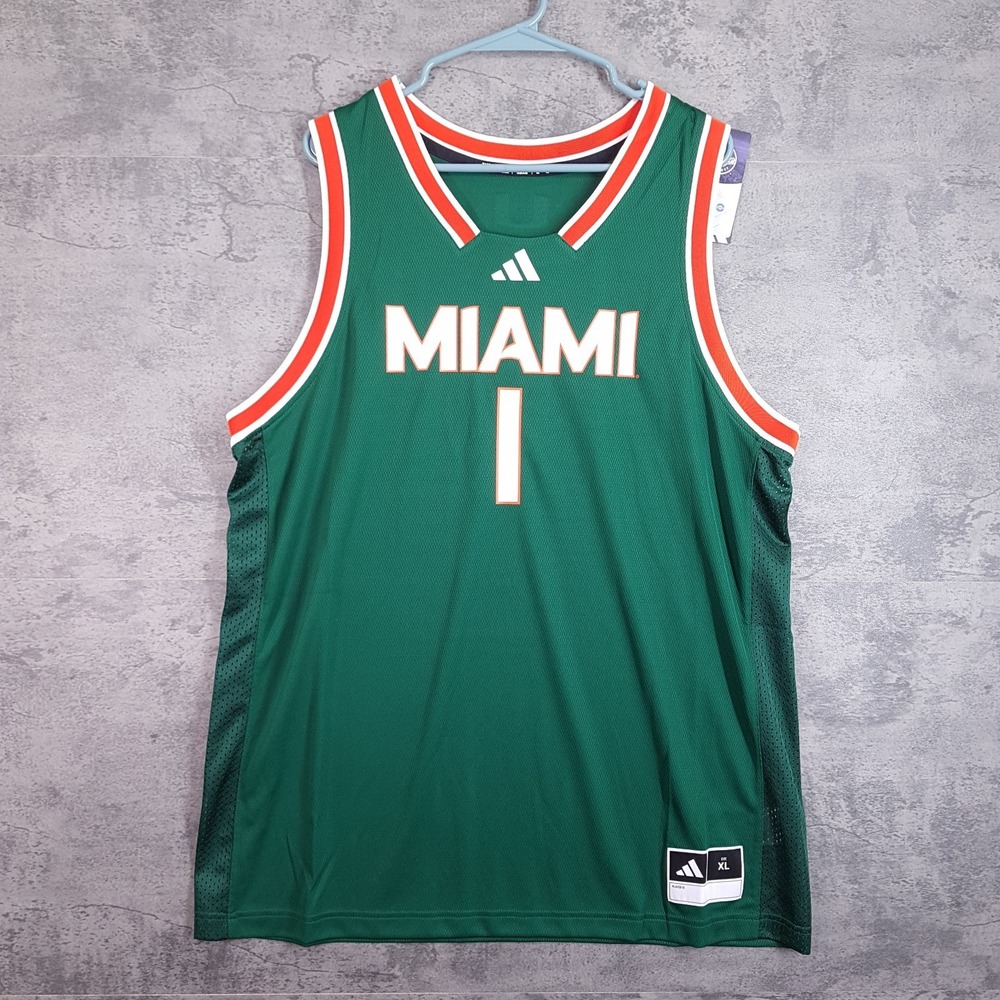 ADIDAS Miami Hurricanes #1 Swingman Basketball Jersey Mens XL Green IX7909